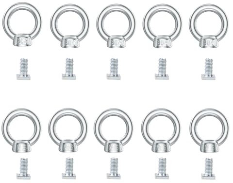 10 dadi ad anello con vite a testa quadrata M6 in acciaio inox 304 con materiale di fissaggio - Viti ad occhio M6 con filettatura per accessori di sollevamento