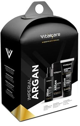 VITALCARE | Gift Set Argan - Shampoo 250ml + Siero 125 ml + Maschera Flash 190ml - Trattamento Rivitalizzante per Capelli Nutriti e Luminosi