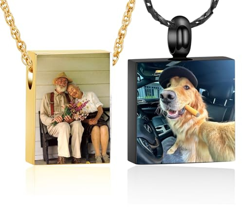 QGJNSGC Einäscherung Urne Halskette für Asche Small Rectangle Square Gedenkstätte Ash Anhänger Andenken-Schmuck Hundemarke Asche Medaillon für Frauen Männer