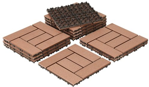 Fiqops 55 stycken WPC terrassplattor, 30 x 30 cm balkong golvplattor, WPC-plattor med klicksystem, balkongplattor i träutseende, terrassbrädor, vattentäta för terrass, för 5 m², brun