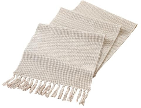 Amosfun Baumwoll-tischdecke Beige Tischfahne Strapazierfähig Für Haushalt Restaurant Party rutschfeste Beschichtung Quastendesign Für Tischschutz Und Dekoration
