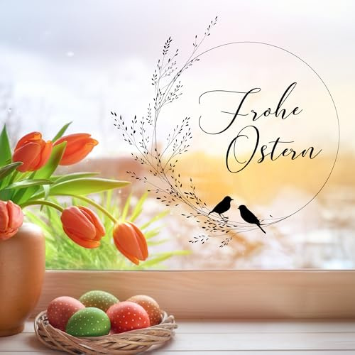 Wandtattoo Loft Fensterbilder Frühling schwarzer Gräserkranz – A4 Bogen, Wiederverwendbar – Osterdeko Fenster, Frühlingsbild Fenster, Fensterdeko Frühling, Fensterfolie Ostern Selbstklebend
