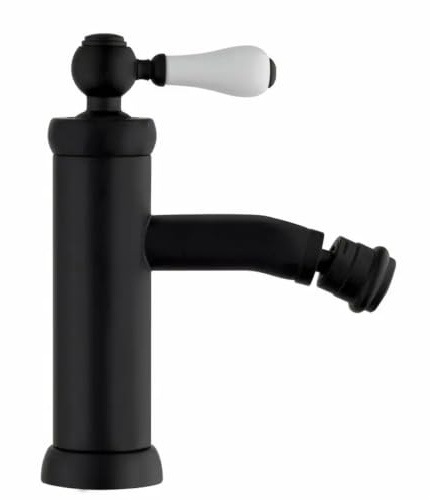 Yellowshop - Miscelatore bagno completo rubinetteria Como retrò vintage leva pomo bianco lavabo bidet vasca e doccia incasso esterno in ottone nero flessibile inox Made in italy (Bidet)
