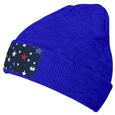 Unisex Strickmütze mit Sternen-Aufdruck, für Herren und Damen, warm, kuschelig, für den täglichen Gebrauch, Blau, Einheitsgröße