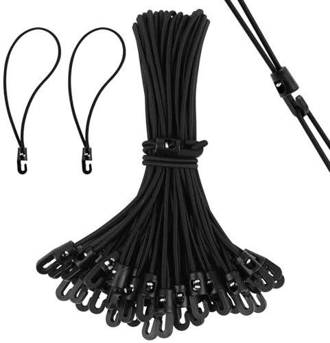 KILDOWS 25 Pièces Tendeurs Elastique avec Crochets, 25cm Tendeurs de Bâche Noir Tendeurs en Caoutchouc Sandow Elastique Corde Élastique avec Crochets pour Camping Bâches Tentes Affiches Bannières