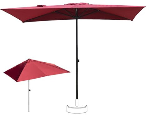 270×150cm Demi-Parapluie de Terrasse avec Hauteur Réglable, Parasol Mural Rectangulaire pour Extérieur Jardin Piscine Porche, 5 Baleines Robustes(Rouge)