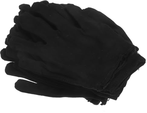 Ciieeo 6 Paare Baumwollhandschuhe für Herren Damen Waschbare Dehnbare für Trockene Hände Pflegende Stoffhandschuhe für Münzen Schmuck Qualitätsinspektionen Schwarz Je