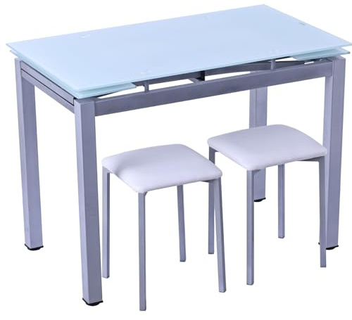 Noorsk Design Mesa Cocina Extensible + 2 Taburetes Bajos - Mesa Cocina Pequeña - Medidas 100/140x60x75 cm