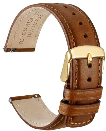WOCCI 24mm Quick Release Watch Strap, Vintage Top Grain Leather, Golden Buckle (Golden Brown)