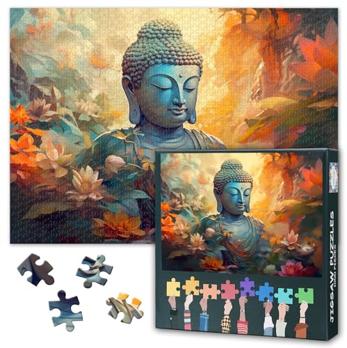 Buddha 1000 Stück Puzzle für Erwachsene, Blühende Blumen, 70 x 50 cm | Jigsaw puzzles 1000 teile schwierig und herausforderung, familie puzzle spielabend, wanddekoration für zu hause