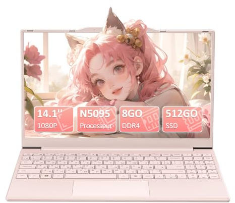 Pryloxen Ordinateur Portable 14,1 Ultra-Léger (1,2 kg) | Processeur N5095, 8 Go RAM, 512 Go SSD | Écran FHD IPS | Autonomie 3h | WiFi Double Bande + Bluetooth