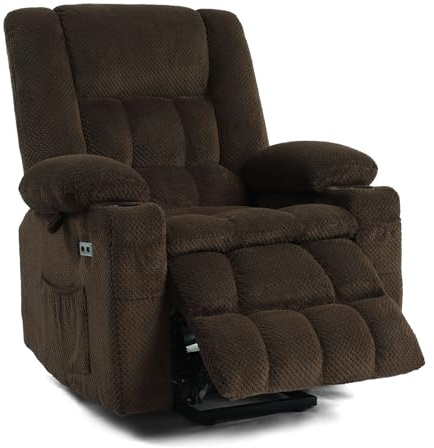 Consofa Fernsehsessel Relaxsessel mit Elektrisch Aufstehhilfe, Massagesessel mit Wärmefunktion, Liegefunktion, TYP C & USB-Anschlüsse, TV Sessel Seniorensessel für Wohnzimmer(Braun)