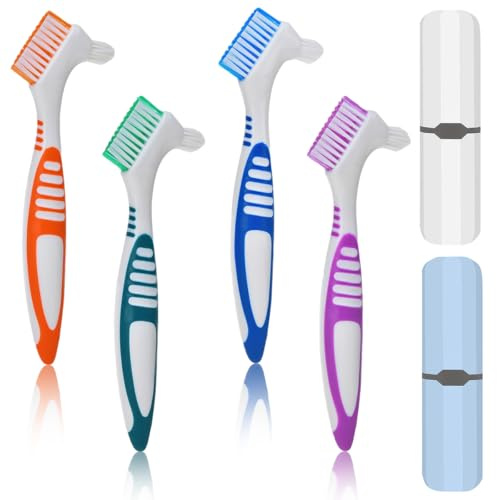 4 Piezas Cepillo de Dientes Para Dentaduras Postizas, Doble Cabezal, Cerdas Multicapa, Cepillo limpiador Portátil Para Dentaduras Postizas, Postizas Cepillo De Dientes, Para Dentaduras Cuidado