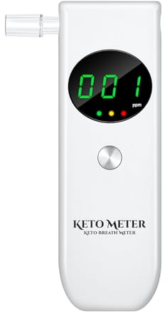 Analizador de Acetona en Aliento, Medidor de Cetosis Portátil con LCD PPM | Analizador de acetona portátil con pantalla PPM, aviso sonoro y lectura tras soplar 3–5 segundos; para ayuno, viajes y keto