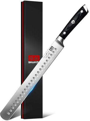 SHAN ZU 12 Brisket Slicing Knife - Carving Slicing Meat Knife Professional 5Cr15MoV Stainless Steel Razor Sharp Blade, Ergonomic Wood Handle & Full Tang Design