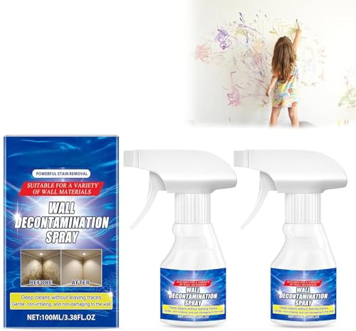 Spray limpiador de pared, 2 unidades, elimina las manchas de suciedad de las paredes pintadas, limpieza rápida sin residuos, para interiores y suciedad diaria (02)