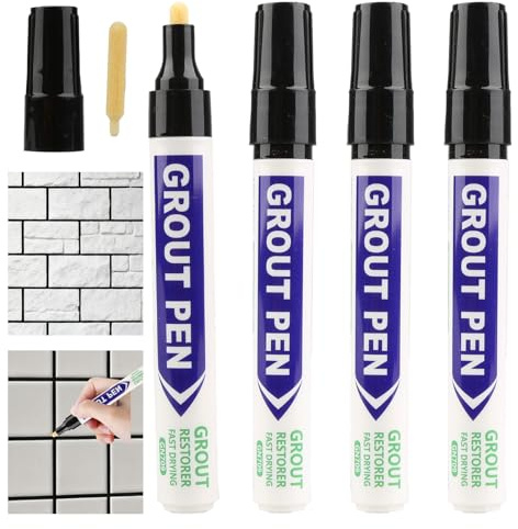 4Pcs Black Grout Pen for Tiles, Waterproof Paint Marker Grouting Pen | for Bathrooms Kitchen Tiles Repair, Line Reviver Pens for Restoring Discoloured & Faded Joints