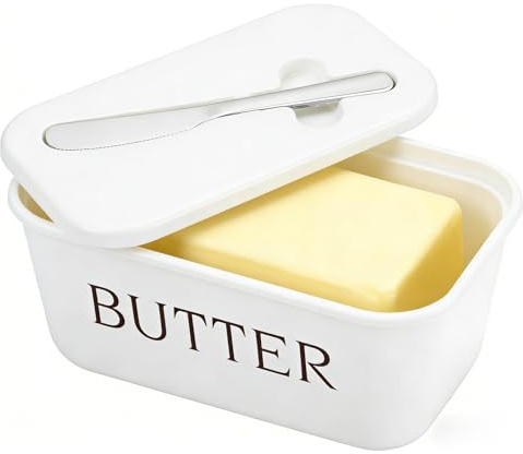 Eastrise Butter Dish with Lid and Knife for Kitchen Countertop,Large Food Grade PP Butter Holder, Includes Stainless Steel Spreader, BPA-Free Container Keeps Butter Soft & Spreadable (White)