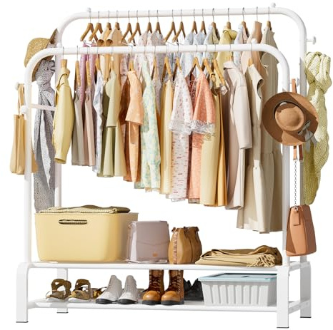 OPPAIYA Heavy Duty Double Rod Clothes Rail, 110cm Garment Rack Supports Up to 80kg (Even Weight Distribution), Metal Wardrobe Clothes Horse for Bedroom, Dressing Room and Small Apartments