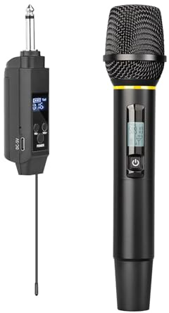 RASTKY Système de Microphone sans Fil UHF Noir avec Micro Portatif pour Chanter en Public 30-50 M 98-164ft Micro Anti-interférence pour Le Chant de karaoké à Domicile Métal 25 * 5,5 *, Cm (1 pour 1)