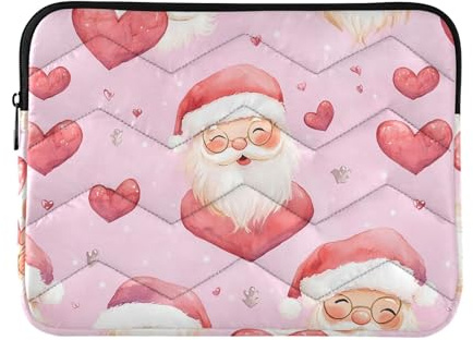 Cute Santa Claus Pink Laptop Sleeve with Quilted Padding, Water Resistant Polyester Cover Fits Most Ultrabooks and Notebooks, Medium