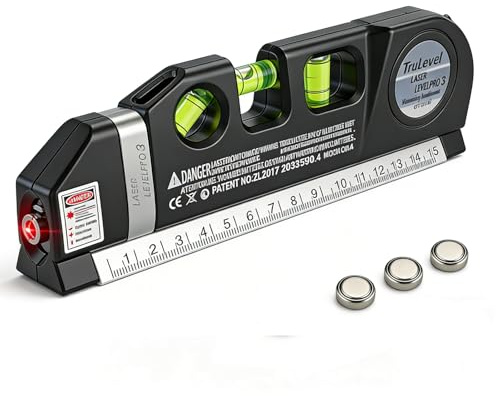 Laser Spirit Level, Multipurpose Laser Measure Tool, Spirit Level Standard Metric Ruler Measuring Tape for Photos Frame Picture Hanging 8ft/2.5M (White Base)