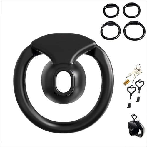 Inverted Chastity Cage Resin Keuschheitskäfig für Männer Mini Hohl Atmungsaktiv Peniskäfig mit 4 Ringen Metall Kunststoff Schloss Sexspielzeug für Sissy Männer SM Bondage (Black)