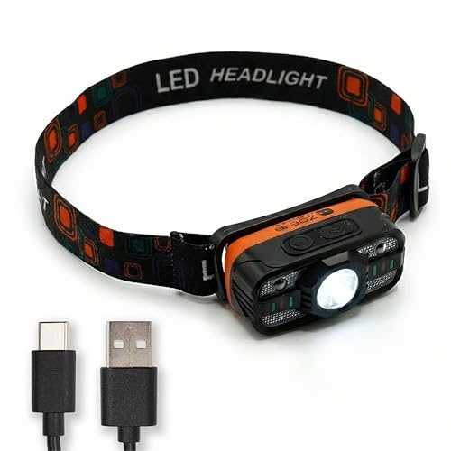 Generico Torcia Frontale LED Ricaricabile – Headlamp Potente con Sensore Movimento per Trekking, Corsa, Campeggio