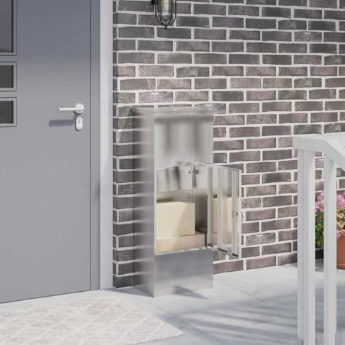 Ordellia Paketdrop Box con puerta plateada de acero inoxidable, 44,5 x 29 x 110,5 cm para exteriores, buzón de correo, buzón de pie, caja de paquetes con cerradura y almacenamiento
