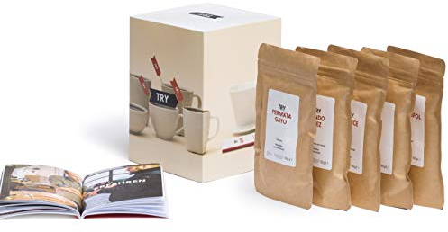 TRY FOODS Kaffee Geschenkset aus Die Höhle der Löwen, fünf Spitzen-Kaffees aus aller Welt & 60-seitiges Booklet