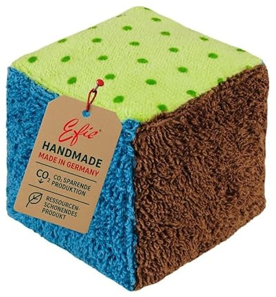 Efie Rassel Würfel – Bio-Babyspielzeug aus Baumwolle (kbA), Greifwürfel mit Rassel, sensorisches Spielzeug ab Geburt, 100 % Made in Germany, nachhaltig & ökologisch
