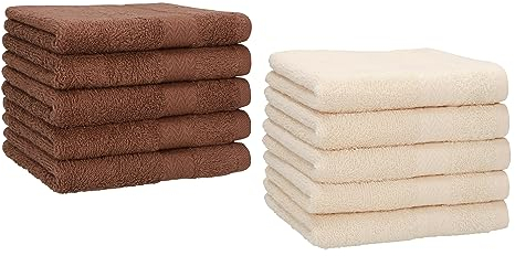 Betz 10 Stück Gästehandtücher Gästehandtuch Premium 100% Baumwolle Größe 30x50 cm Handtuch Gästetücher Set Farbe nussbraun und beige