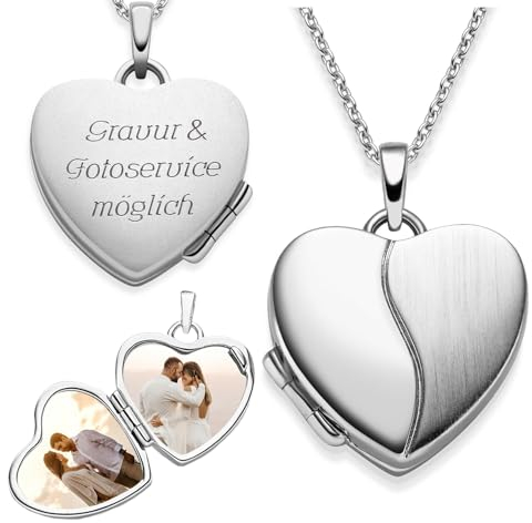 Herz Medaillon zum Öffnen für Bilder Silber 925 | Kette Damen Medallion mit Bild | Foto Amulett Anhänger Herzmedallion | Herzkette Geschenk Freundin