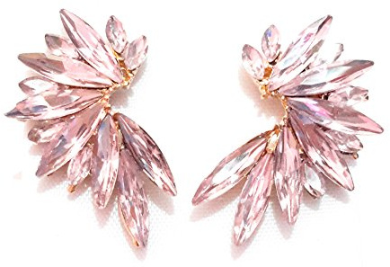 Pendientes cristales coloridos mujer alta bisutería fiesta, chapado oro rosa claro
