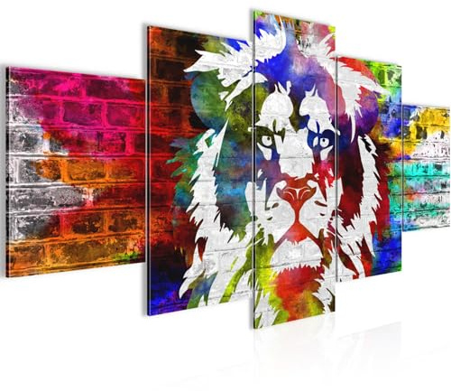Runa Art - Bilder Löwe Graffiti 200 x 100 cm 5 Teilig XXL Wanddekoration Design Bunt 303551a