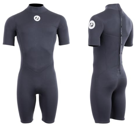 Two Bare Feet Men's Thunderclap 2.5mm Summer Shorty Neoprene Wetsuit - Ideal for Surfing, Swimming & Watersports - Lightweight, Flexible & Durable Design (Large, Black)