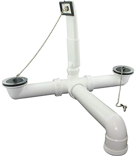 Sanit Ab- Überlaufgarnitur G1 ½, 2 Stopfen (max. 380mm beidseitig, Kunststoff, Raumsparabgang zentrisch, Edelstahlablauf) 33.160.00..0000