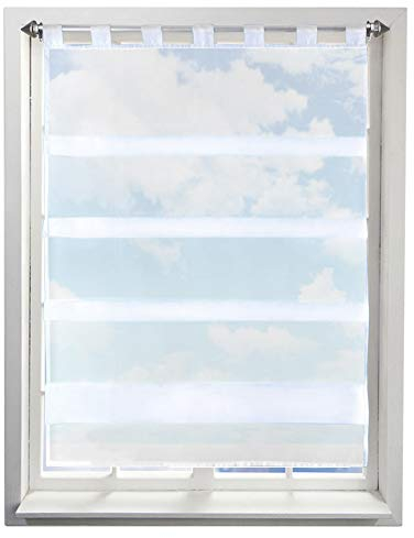 Gardine mit Falten Schlaufen Gardinen Voile Lichtdurchlässig Vorhang (BxH 90x110cm, Weiß)