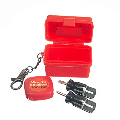 Funtime Gifts WORLD’S SMALLEST TOOL KIT – Miniature Tool Box with Keychain – Includes Tape Measure & 2 Mini Screwdrivers - Fun Mens Gifts, Novelty Keyring, Mini Things & Desk Accessories