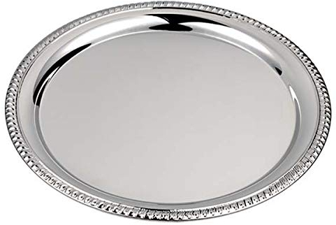 SOTTOPIATTO VASSOIO da TAVOLA Diametro Cm.31 anche NATALIZIO Laminato Argento 925% con DECORO FESONATO sul BORDO Made in Italy 81233