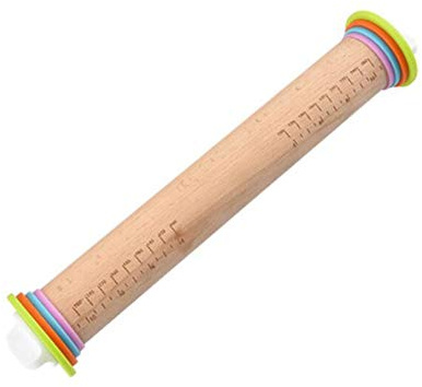 Mattarello con scala, in legno antiaderente, con 3 anelli di spessore regolabili rimovibili per pasta, pizza, pasta e biscotti, utensili da forno 35cm In legno