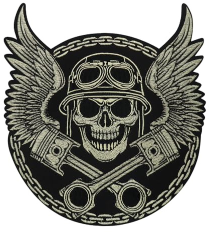 Große Stickerei Totenkopf Flügel Patches für Jacke Rücken Motorrad Biker Applikation Bügelbild 1 Stück