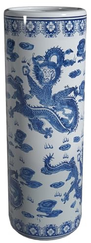 Red Lantern 24 Dragon Blue & White Porcelain Umbrella Stand for Indoor/Outdoor Use in Garden Entryway Living Room Boho Eclectic Modern Contemporary Classic Traditional Style Decor
