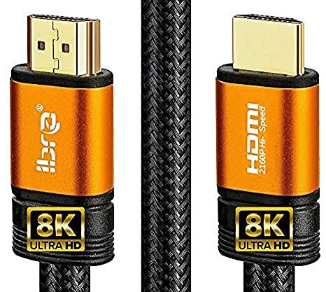IBRA 2.1 Orange HDMI Cable 8K Ultra High-Speed 48Gbps Lead Supports 8K@60HZ, 4K@120HZ, 4320p, Compatible with Fire TV, 3D Support, Ethernet Function, 8K UHD, 3D-Xbox PlayStation PS3 PS4 PC etc- 4M