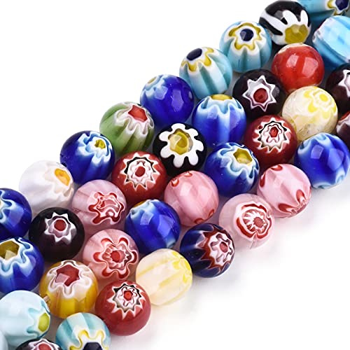 Cheriswelry 5 Strands 8mm Millefiori Beads Handmade Glass Lampwork Round Ball with Flower Spacers Large Dangle Charms for Jewellery Crafts Making, About 260pcs