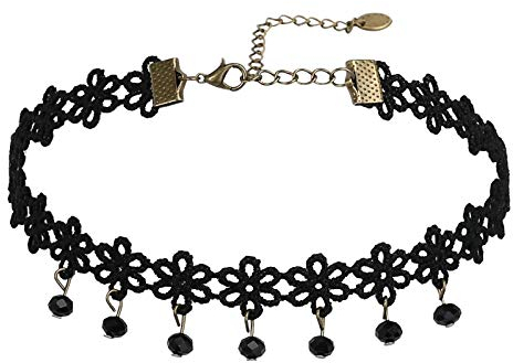 Gualiy Choker Gothic Halsband Damen Einstellbar Spitze Halsband Hohl Blumen Kugel Form Maskenspiel Kropfband Klassische Damenkette Schwarz mit Zirkonia, 32.5CM