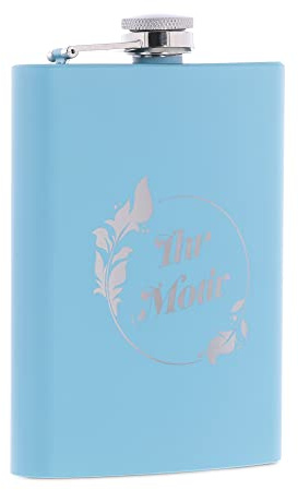 stempel-fabrik – personalisierbarer Flachmann in blau aus Edelstahl – Taschenflasche mit Wunschgravur und Geschenkverpackung – Gravierter Flachmann für Ausflüge, Jäger, Wanderer, Skifahrer