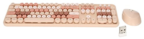 Elprico Keyboard Mouse Sets, 104 Keys Ergonomic Wireless Keyboard Mouse Kit, Cute Desktop Game Fingerboard Mouse Kit Fit for Home Office Work Gaming(Sweet Milk Tea)