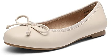 DREAM PAIRS Damen Ballerinas flach klassisch, Elegante und Bequeme Ballettschuhe mit Schleifenbesatz Beige Größe 39 (EUR)