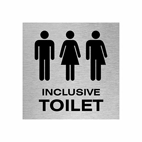 Slimline Aluminium Inclusive Toilet Sign from ViroDisplay® – Brushed Silver 150 x 150mm – Durable Printed Surface – Self-Adhesive Fixing